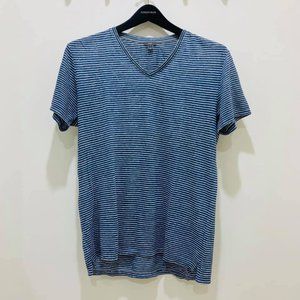 Indigo and White slub cotton V-neck T-shirt